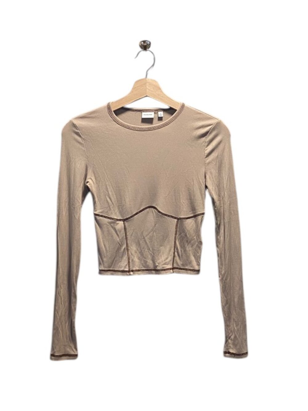 Aritzia Sunday Best Corset Stitch Crop Top Beige Size S Neutral Casual Y2K Retro - Picture 2 of 12